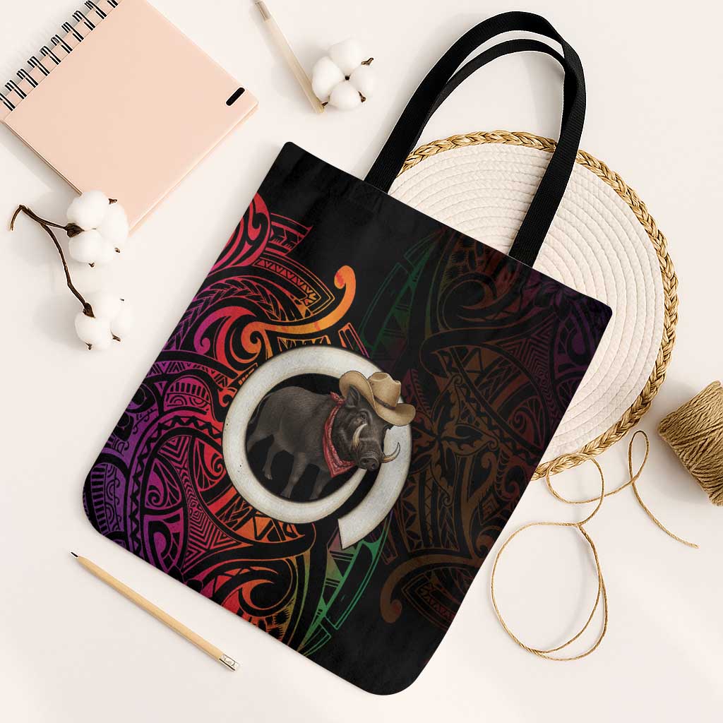 Vanuatu Boar Cowboy Tote Bag Tusk Gradient Polynesian Pattern - Polynesian Pride