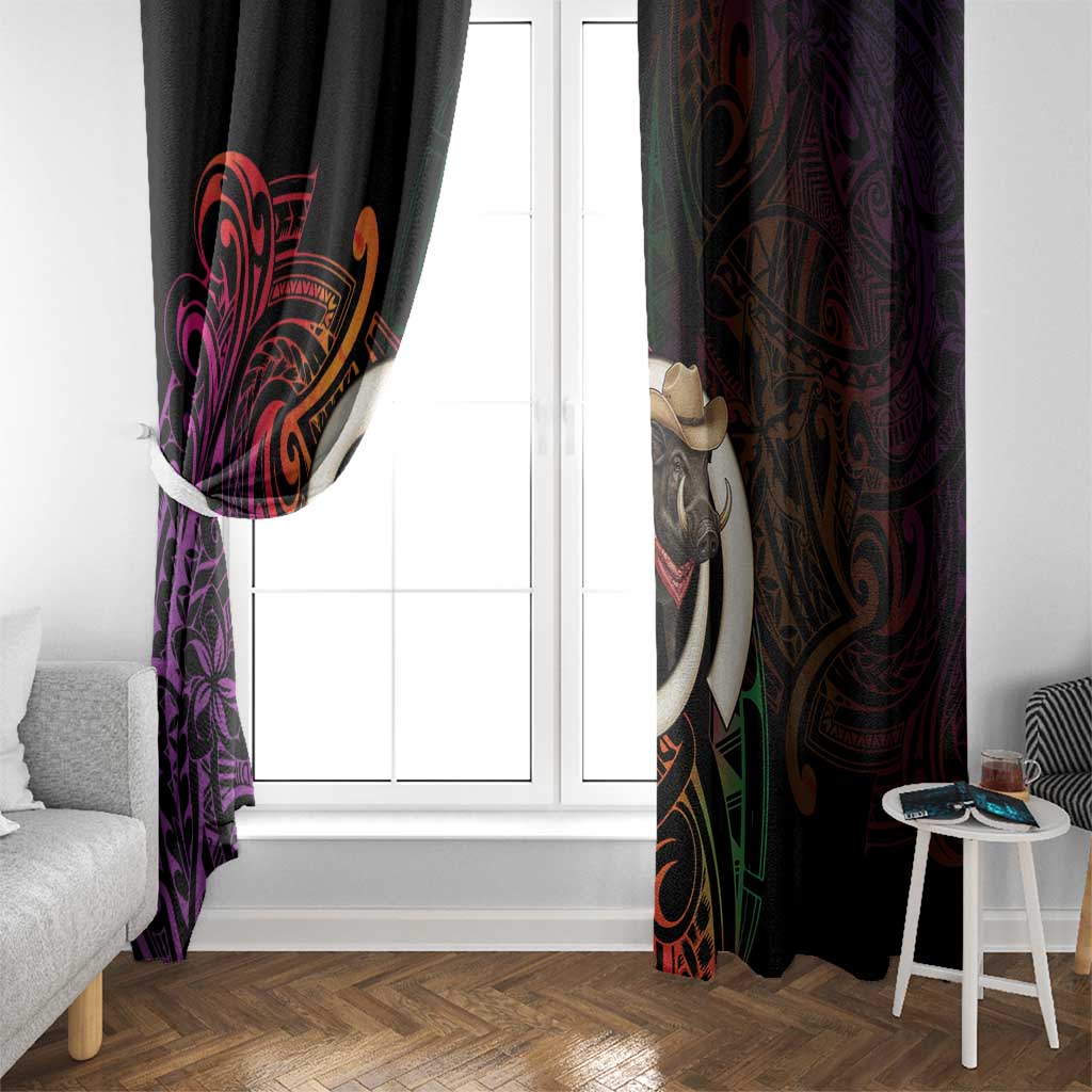 Vanuatu Boar Cowboy Window Curtain Tusk Gradient Polynesian Pattern - Polynesian Pride