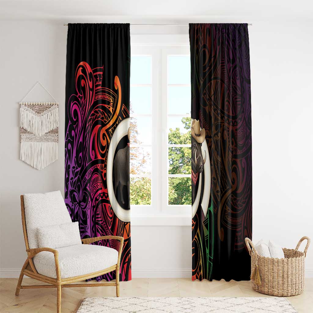 Vanuatu Boar Cowboy Window Curtain Tusk Gradient Polynesian Pattern - Polynesian Pride