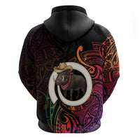 Vanuatu Boar Cowboy Zip Hoodie Tusk Gradient Polynesian Pattern - Polynesian Pride