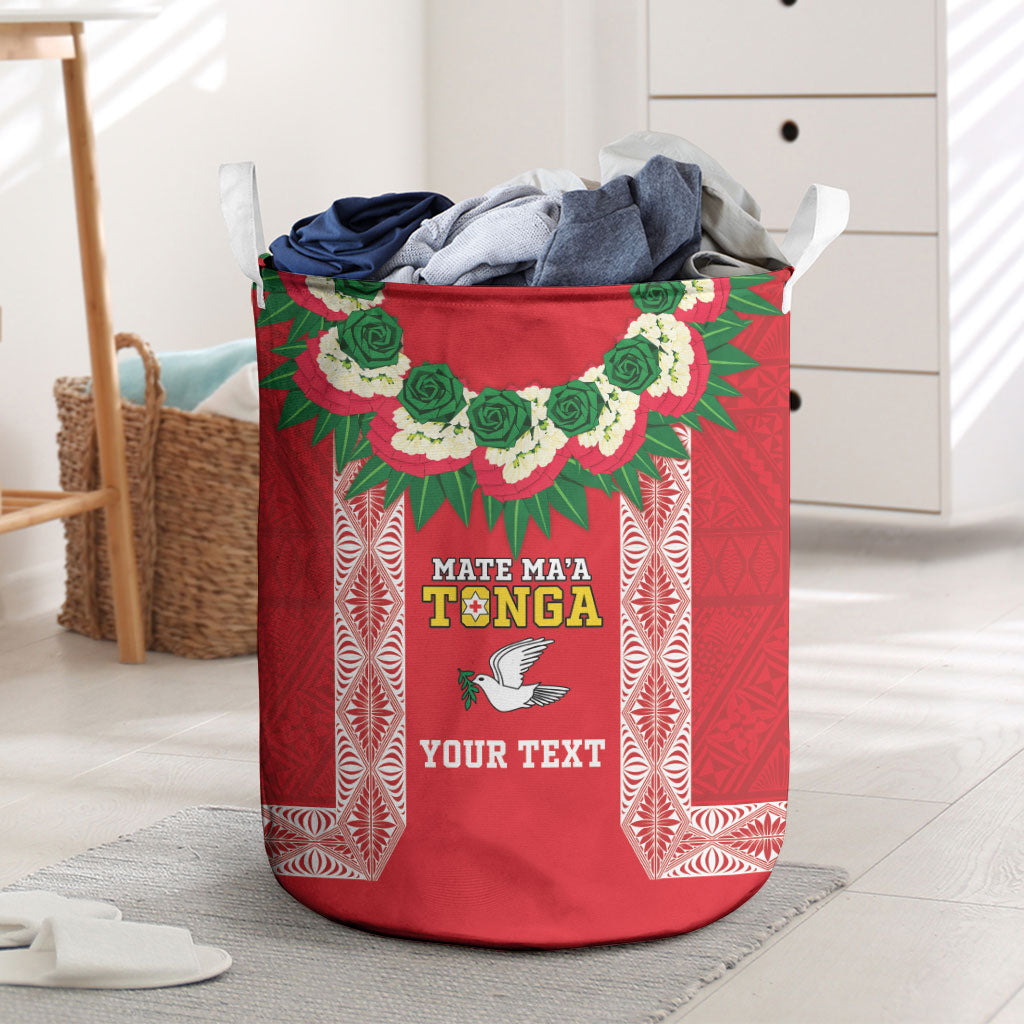 Mate Ma'a Tonga Rugby Custom Laundry Basket Tongan Kahoa Lei Ngatu Pattern Red LT14 Red - Polynesian Pride