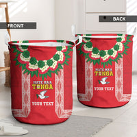 Mate Ma'a Tonga Rugby Custom Laundry Basket Tongan Kahoa Lei Ngatu Pattern Red LT14 - Polynesian Pride