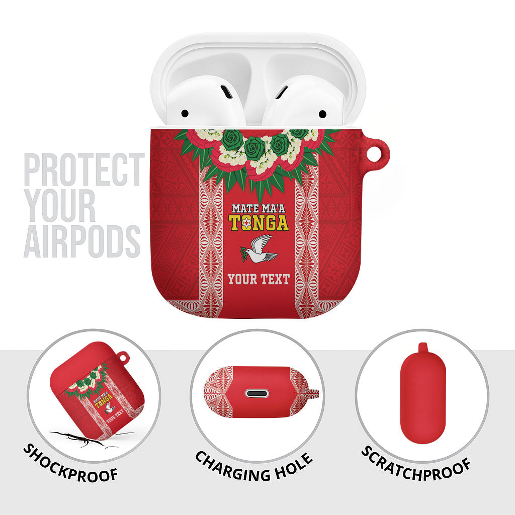 Mate Ma'a Tonga Rugby Custom AirPods Case Tongan Kahoa Lei Ngatu Pattern Red LT14 - Polynesian Pride