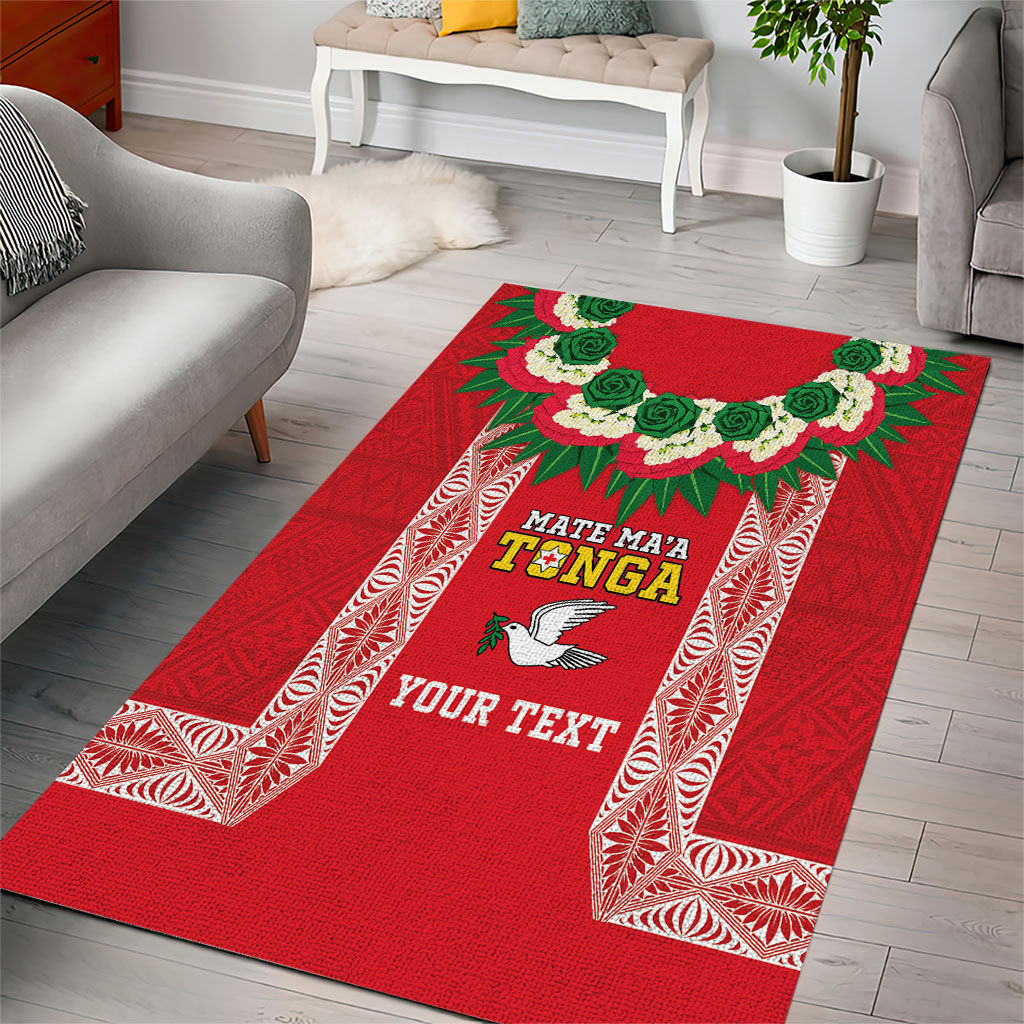 Mate Ma'a Tonga Rugby Custom Area Rug Tongan Kahoa Lei Ngatu Pattern Red LT14 - Polynesian Pride