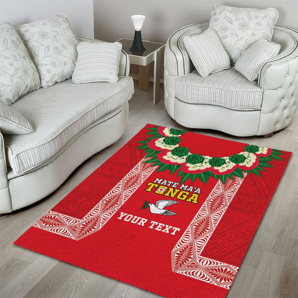 Mate Ma'a Tonga Rugby Custom Area Rug Tongan Kahoa Lei Ngatu Pattern Red LT14 - Polynesian Pride