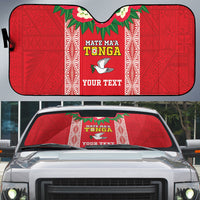 Mate Ma'a Tonga Rugby Custom Auto Sun Shade Tongan Kahoa Lei Ngatu Pattern Red LT14 Red - Polynesian Pride