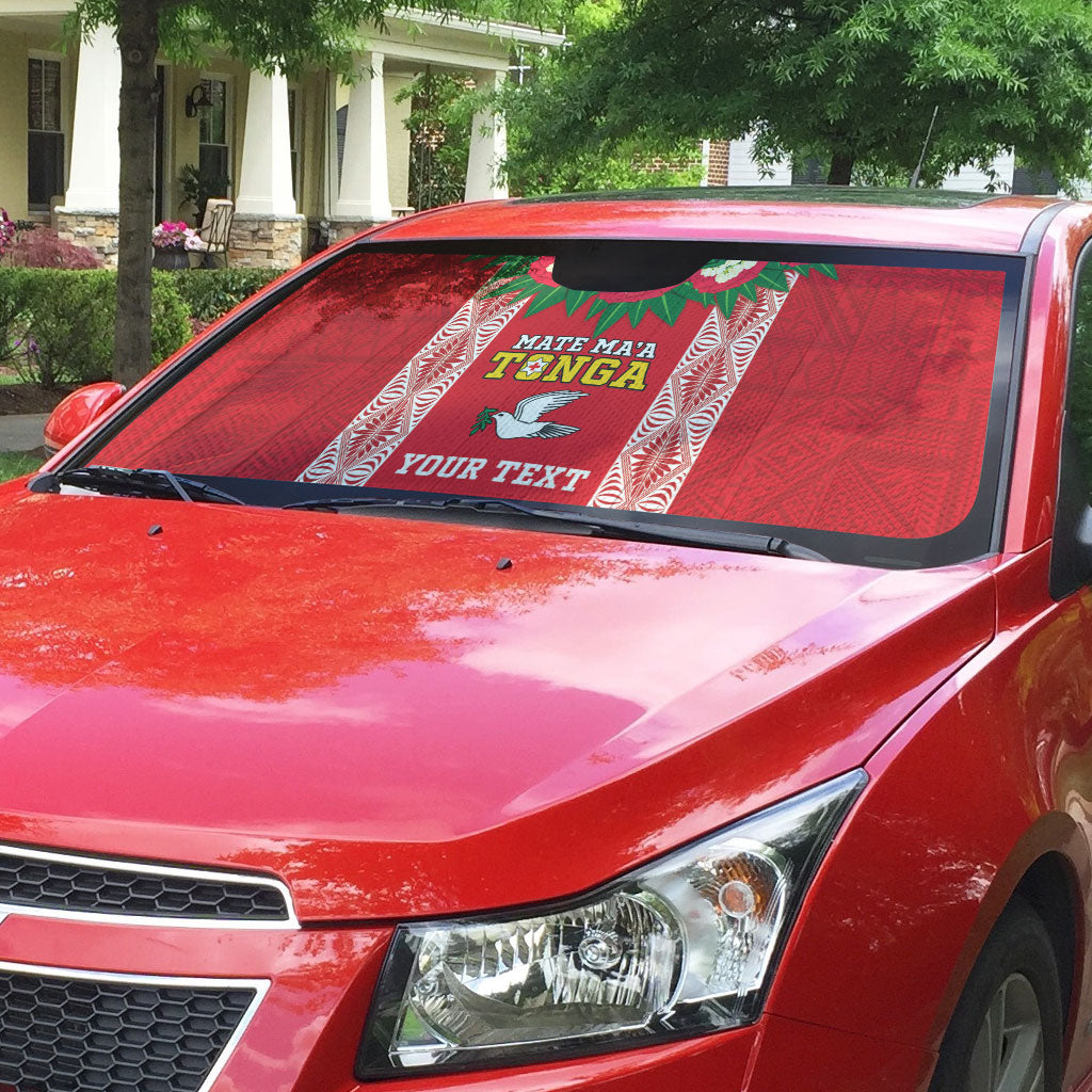 Mate Ma'a Tonga Rugby Custom Auto Sun Shade Tongan Kahoa Lei Ngatu Pattern Red LT14 - Polynesian Pride
