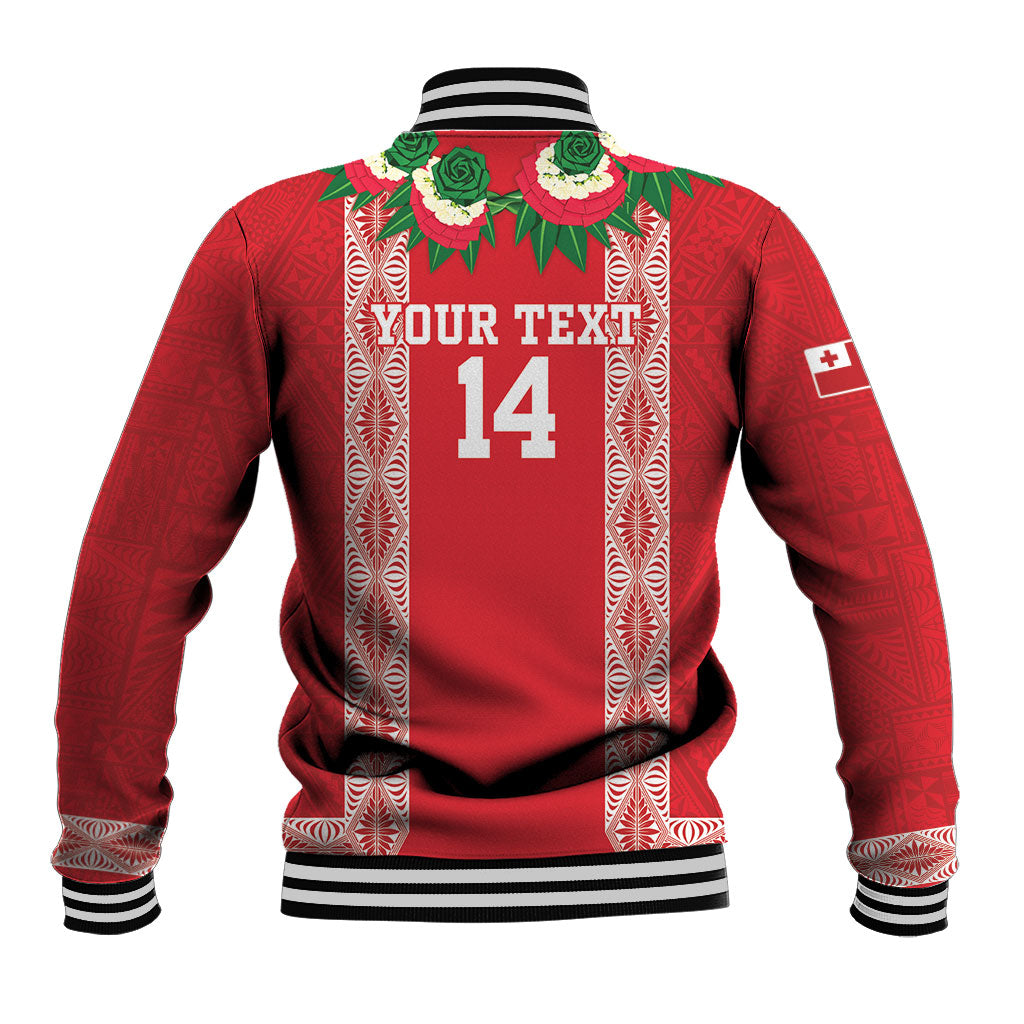 Mate Ma'a Tonga Rugby Custom Baseball Jacket Tongan Kahoa Lei Ngatu Pattern Red LT14 - Polynesian Pride