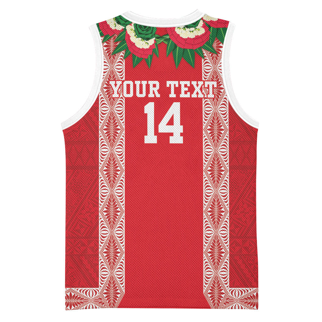 Mate Ma'a Tonga Rugby Custom Basketball Jersey Tongan Kahoa Lei Ngatu Pattern Red LT14 - Polynesian Pride