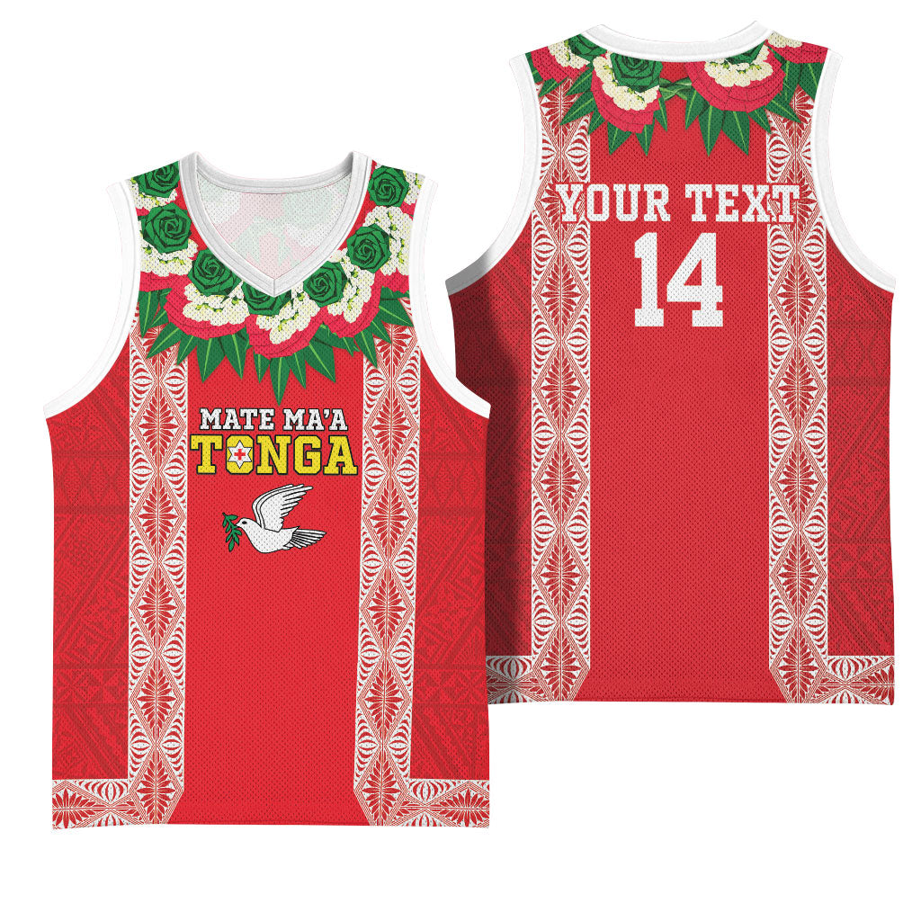 Mate Ma'a Tonga Rugby Custom Basketball Jersey Tongan Kahoa Lei Ngatu Pattern Red LT14 - Polynesian Pride