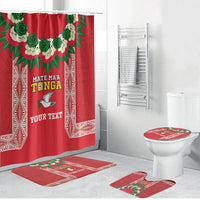 Mate Ma'a Tonga Rugby Custom Bathroom Set Tongan Kahoa Lei Ngatu Pattern Red LT14 Bathroom Set (4 pcs) Red - Polynesian Pride