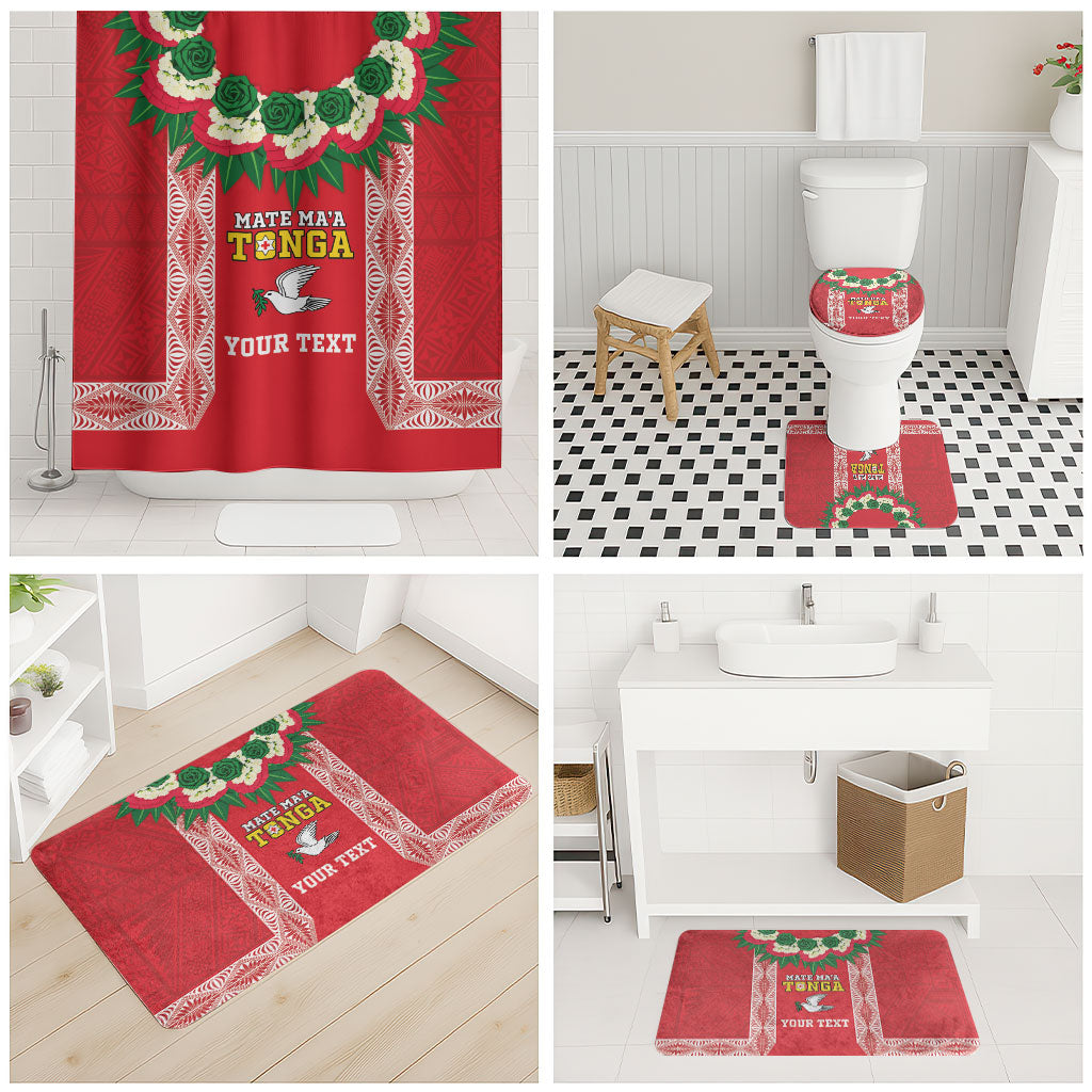 Mate Ma'a Tonga Rugby Custom Bathroom Set Tongan Kahoa Lei Ngatu Pattern Red LT14 - Polynesian Pride