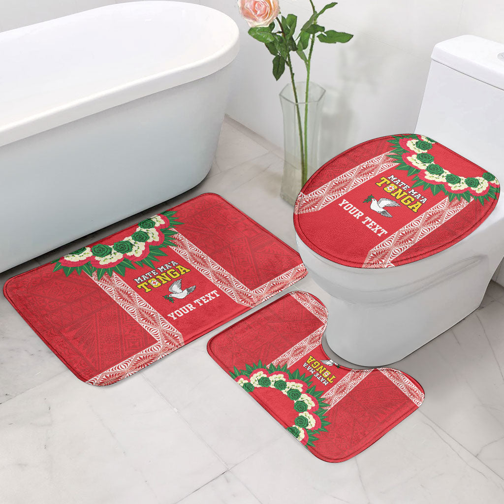 Mate Ma'a Tonga Rugby Custom Bathroom Set Tongan Kahoa Lei Ngatu Pattern Red LT14 - Polynesian Pride
