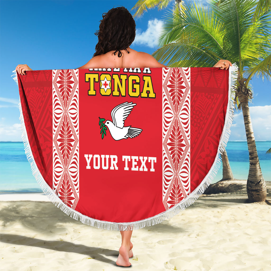 Mate Ma'a Tonga Rugby Custom Beach Blanket Tongan Kahoa Lei Ngatu Pattern Red LT14 - Polynesian Pride