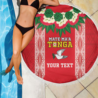 Mate Ma'a Tonga Rugby Custom Beach Blanket Tongan Kahoa Lei Ngatu Pattern Red LT14 - Polynesian Pride