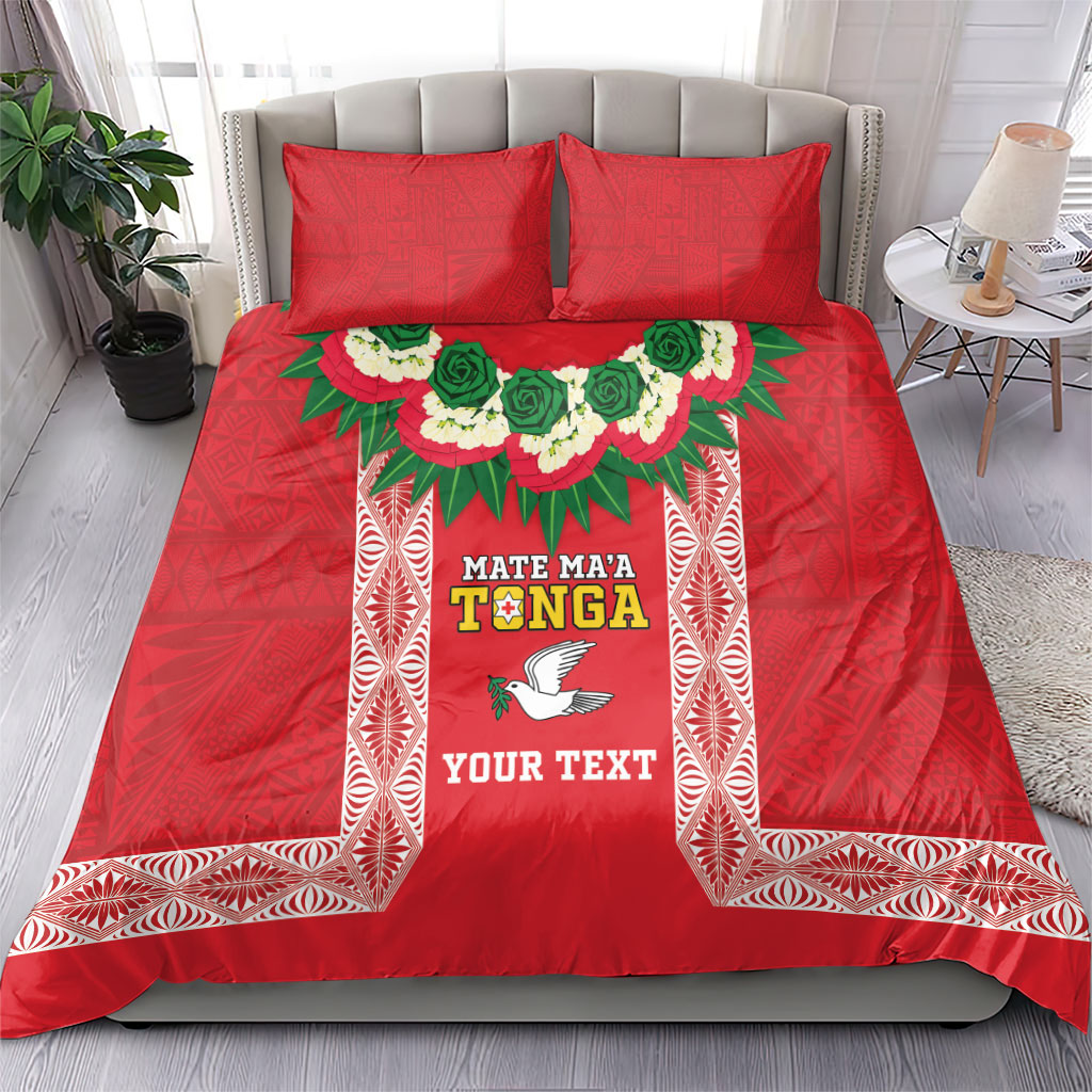 Mate Ma'a Tonga Rugby Custom Bedding Set Tongan Kahoa Lei Ngatu Pattern Red LT14 - Polynesian Pride