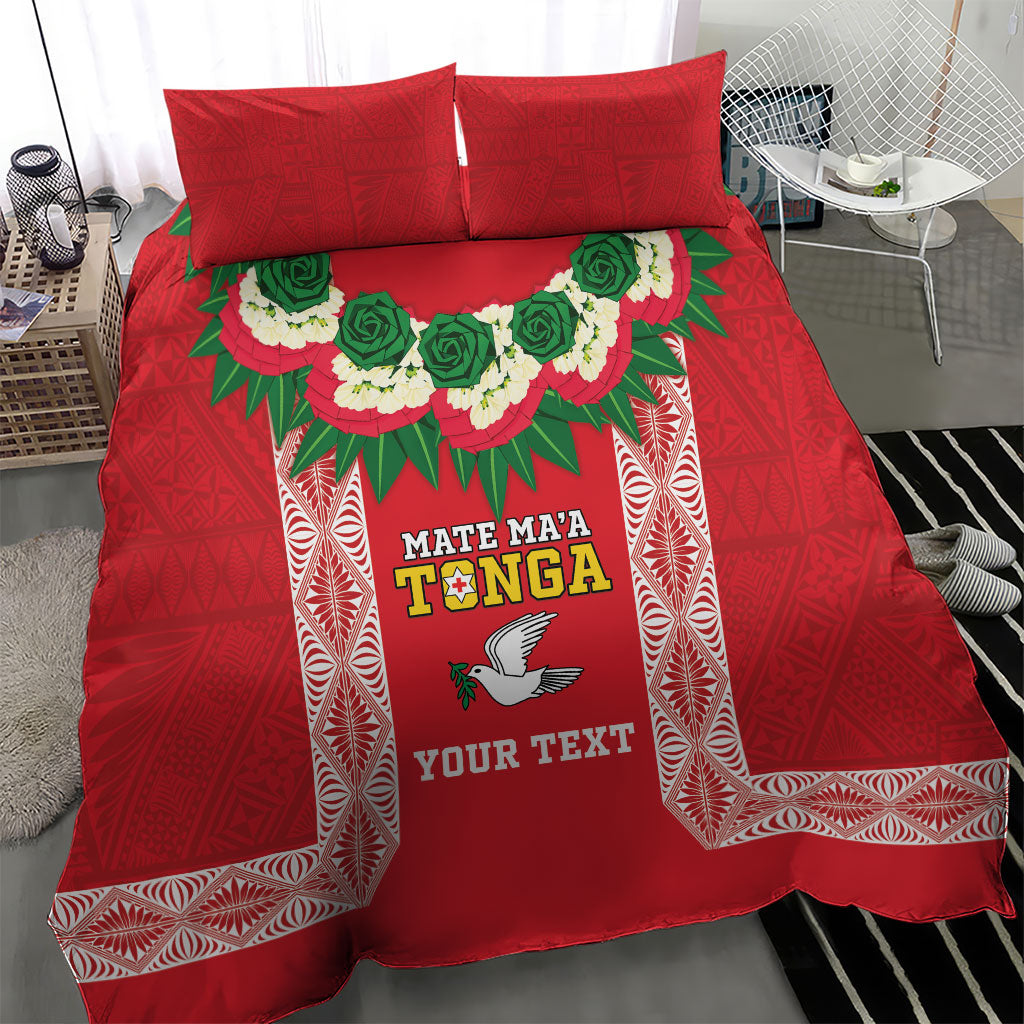 Mate Ma'a Tonga Rugby Custom Bedding Set Tongan Kahoa Lei Ngatu Pattern Red LT14 - Polynesian Pride