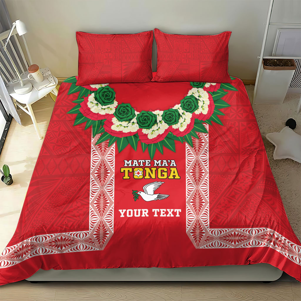 Mate Ma'a Tonga Rugby Custom Bedding Set Tongan Kahoa Lei Ngatu Pattern Red LT14 - Polynesian Pride