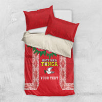 Mate Ma'a Tonga Rugby Custom Bedding Set Tongan Kahoa Lei Ngatu Pattern Red LT14 US Twin 172cm x 218cm Red - Polynesian Pride