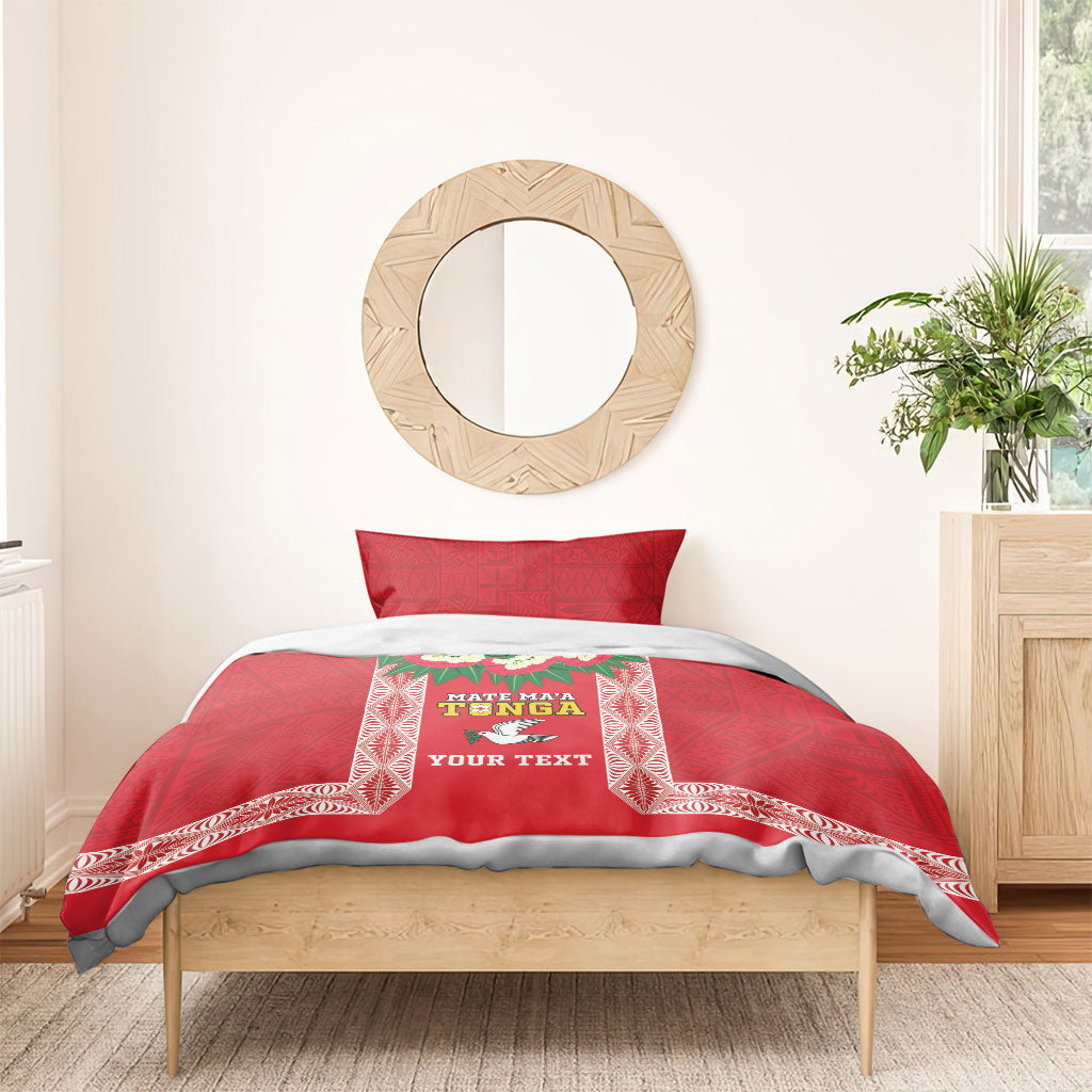 Mate Ma'a Tonga Rugby Custom Bedding Set Tongan Kahoa Lei Ngatu Pattern Red LT14 - Polynesian Pride
