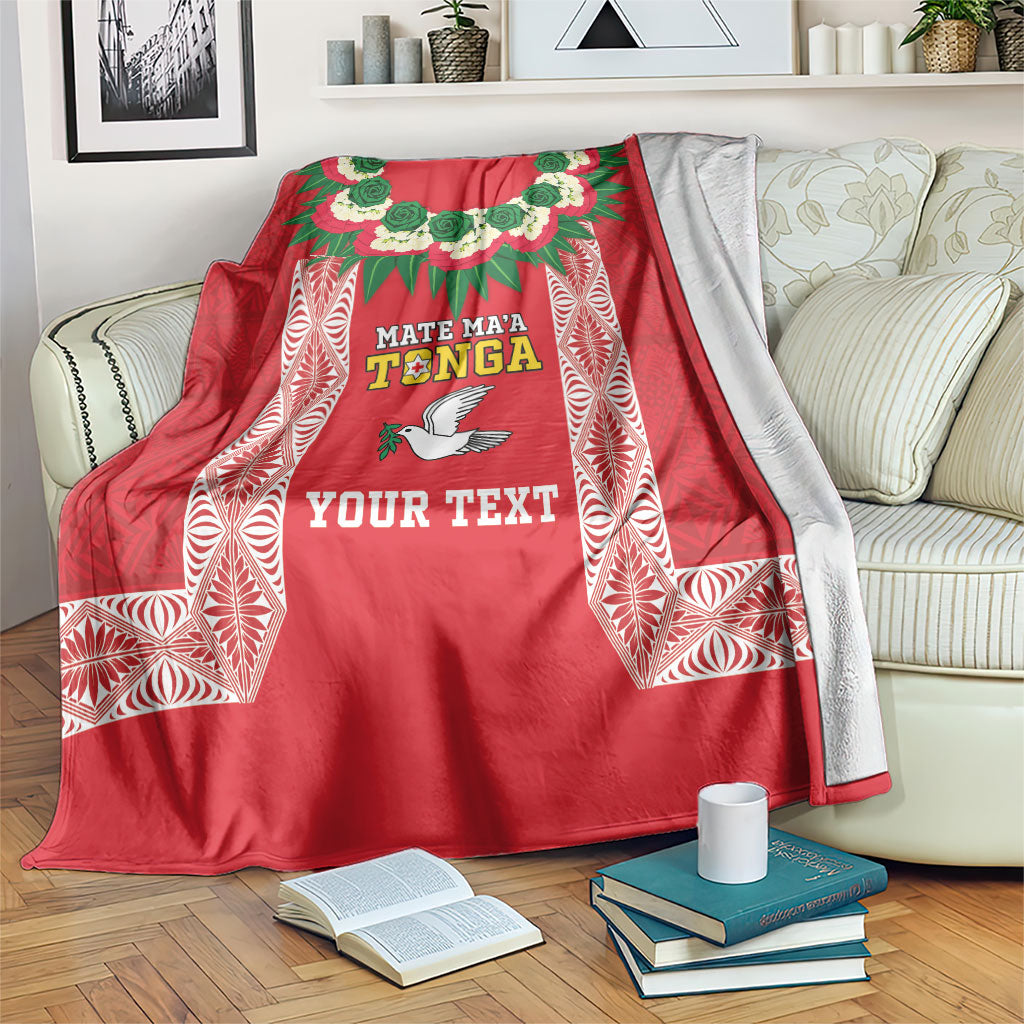 Mate Ma'a Tonga Rugby Custom Blanket Tongan Kahoa Lei Ngatu Pattern Red LT14 Red - Polynesian Pride