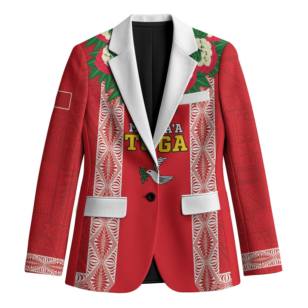Mate Ma'a Tonga Rugby Custom Blazer Tongan Kahoa Lei Ngatu Pattern Red LT14 Unisex Red - Polynesian Pride