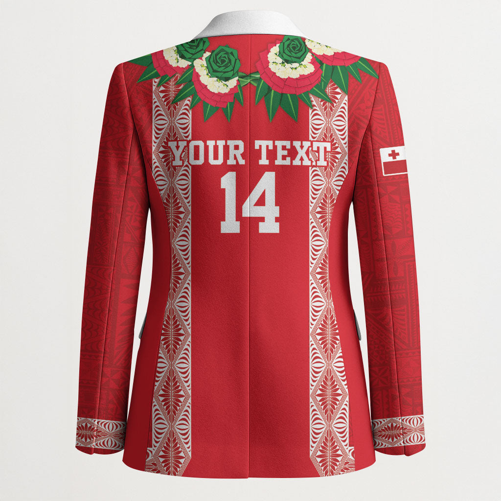 Mate Ma'a Tonga Rugby Custom Blazer Tongan Kahoa Lei Ngatu Pattern Red LT14 - Polynesian Pride