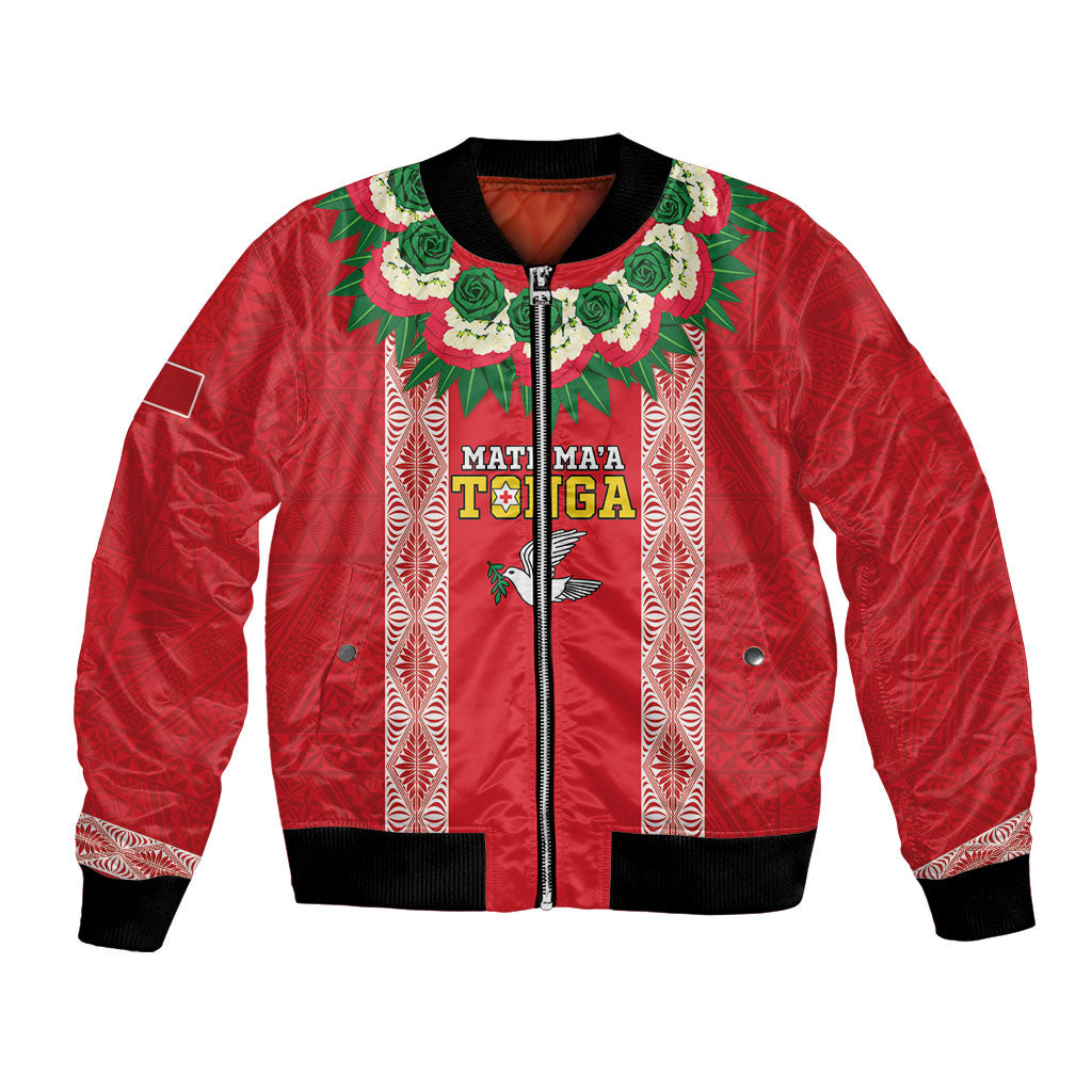Mate Ma'a Tonga Rugby Custom Bomber Jacket Tongan Kahoa Lei Ngatu Pattern Red LT14 Unisex Red - Polynesian Pride