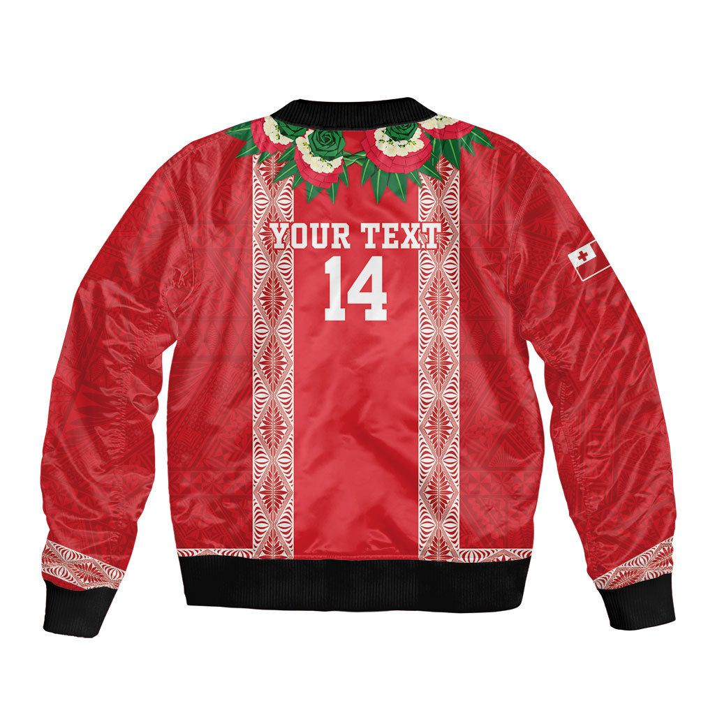 Mate Ma'a Tonga Rugby Custom Bomber Jacket Tongan Kahoa Lei Ngatu Pattern Red LT14 - Polynesian Pride