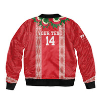 Mate Ma'a Tonga Rugby Custom Bomber Jacket Tongan Kahoa Lei Ngatu Pattern Red LT14 - Polynesian Pride
