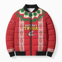 Mate Ma'a Tonga Rugby Custom Bomber Puffer Jacket Tongan Kahoa Lei Ngatu Pattern Red LT14 Unisex Red - Polynesian Pride