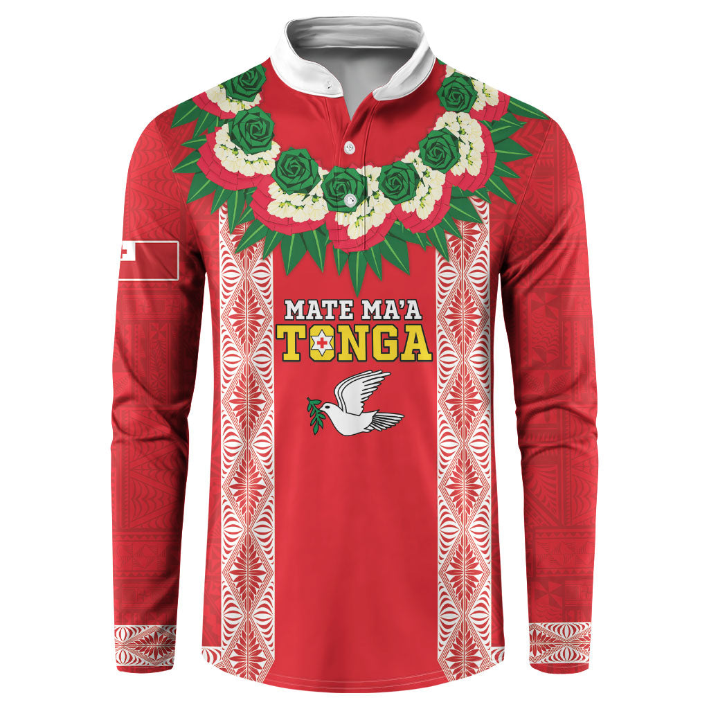 Mate Ma'a Tonga Rugby Custom Button Sweatshirt Tongan Kahoa Lei Ngatu Pattern Red LT14 Red - Polynesian Pride