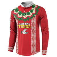 Mate Ma'a Tonga Rugby Custom Button Sweatshirt Tongan Kahoa Lei Ngatu Pattern Red LT14 - Polynesian Pride