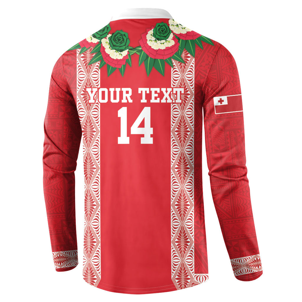 Mate Ma'a Tonga Rugby Custom Button Sweatshirt Tongan Kahoa Lei Ngatu Pattern Red LT14 - Polynesian Pride