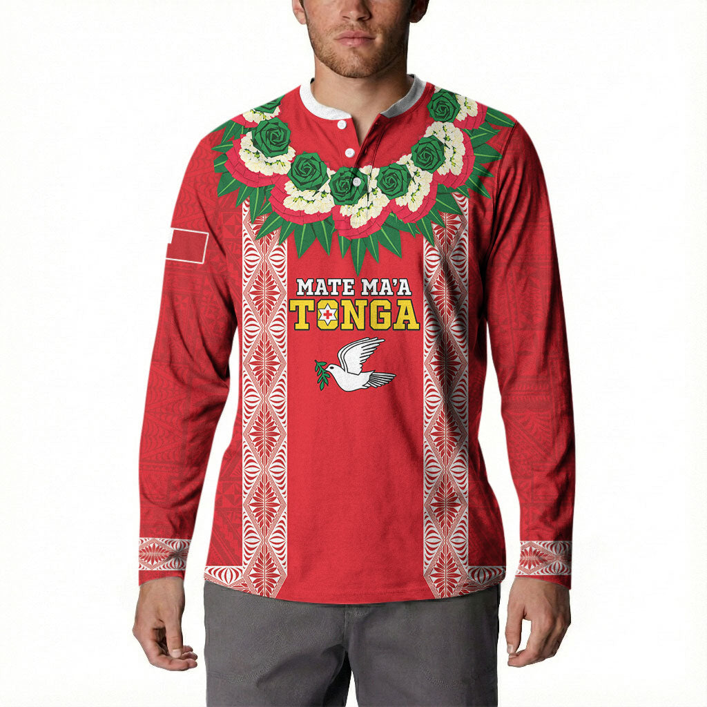 Mate Ma'a Tonga Rugby Custom Button Sweatshirt Tongan Kahoa Lei Ngatu Pattern Red LT14 - Polynesian Pride