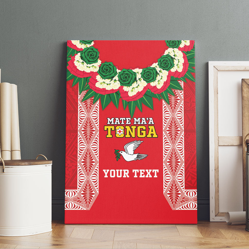 Mate Ma'a Tonga Rugby Custom Canvas Wall Art Tongan Kahoa Lei Ngatu Pattern Red LT14 - Polynesian Pride