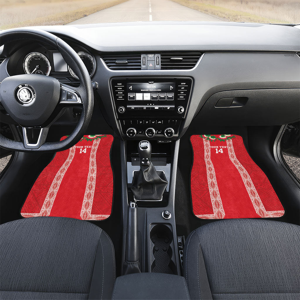 Mate Ma'a Tonga Rugby Custom Car Mats Tongan Kahoa Lei Ngatu Pattern Red LT14 Set 2pcs - Front Red - Polynesian Pride