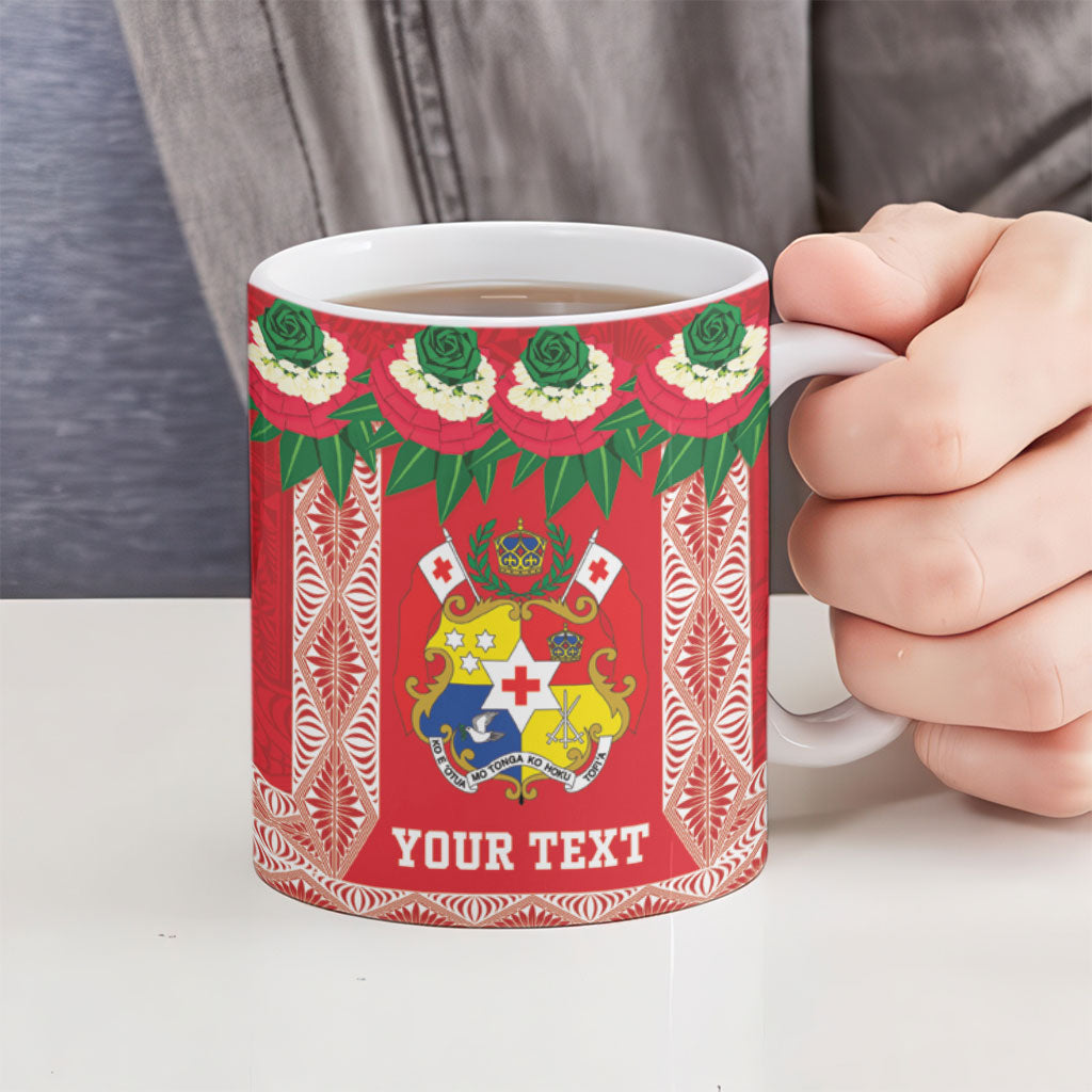 Mate Ma'a Tonga Rugby Custom Ceramic Mug Tongan Kahoa Lei Ngatu Pattern Red LT14 - Polynesian Pride