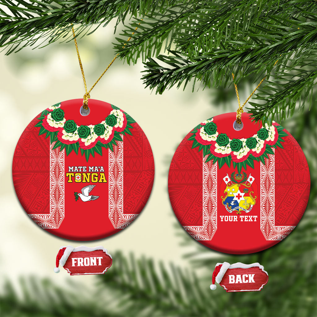 Mate Ma'a Tonga Rugby Personalised Ceramic Ornament Tongan Kahoa Lei Ngatu Pattern Red LT14 Circle Red - Polynesian Pride