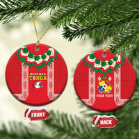 Mate Ma'a Tonga Rugby Personalised Ceramic Ornament Tongan Kahoa Lei Ngatu Pattern Red LT14 Circle Red - Polynesian Pride