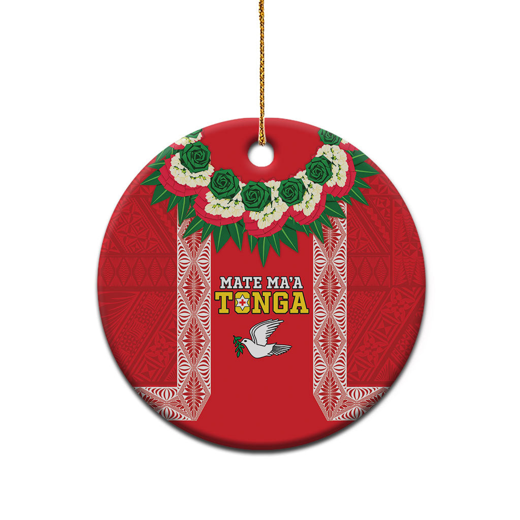 Mate Ma'a Tonga Rugby Personalised Ceramic Ornament Tongan Kahoa Lei Ngatu Pattern Red LT14 - Polynesian Pride