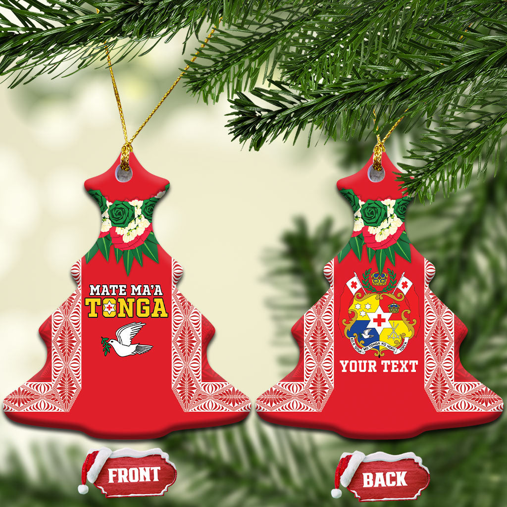Mate Ma'a Tonga Rugby Personalised Ceramic Ornament Tongan Kahoa Lei Ngatu Pattern Red LT14 Christmas Tree Red - Polynesian Pride