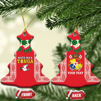 Mate Ma'a Tonga Rugby Personalised Ceramic Ornament Tongan Kahoa Lei Ngatu Pattern Red LT14 Christmas Tree Red - Polynesian Pride