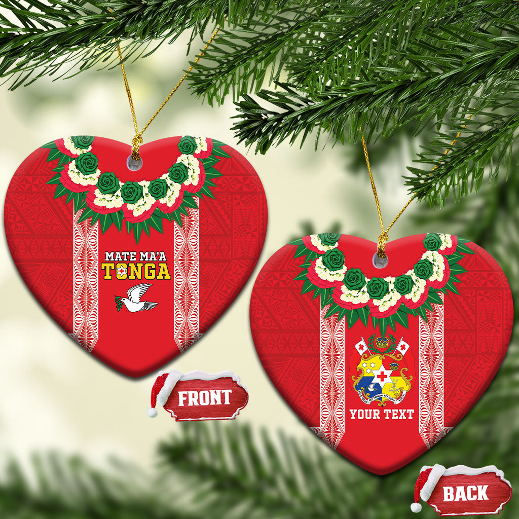 Mate Ma'a Tonga Rugby Personalised Ceramic Ornament Tongan Kahoa Lei Ngatu Pattern Red LT14 Heart Red - Polynesian Pride