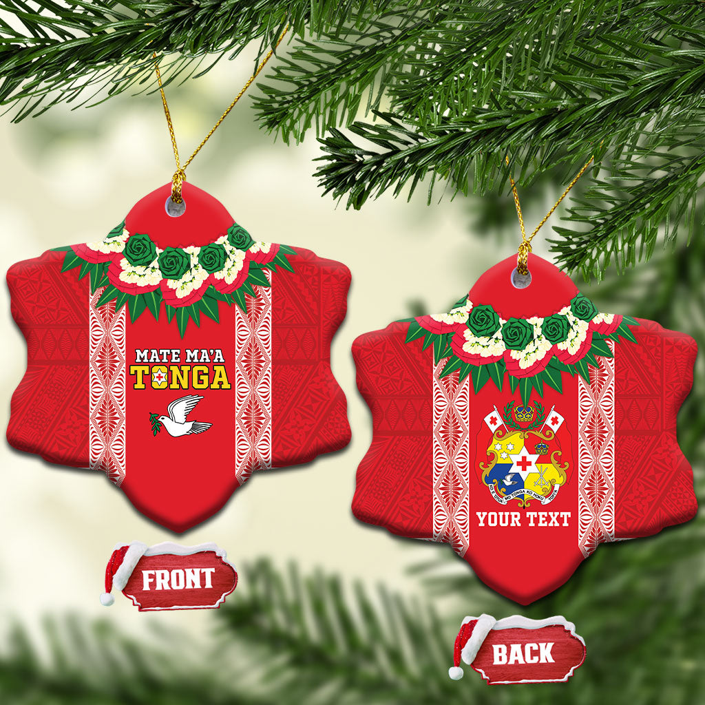 Mate Ma'a Tonga Rugby Personalised Ceramic Ornament Tongan Kahoa Lei Ngatu Pattern Red LT14 Snow Flake Red - Polynesian Pride