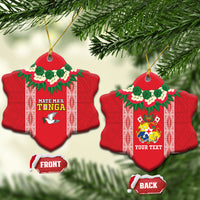 Mate Ma'a Tonga Rugby Personalised Ceramic Ornament Tongan Kahoa Lei Ngatu Pattern Red LT14 Snow Flake Red - Polynesian Pride
