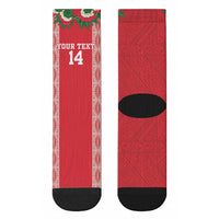 Mate Ma'a Tonga Rugby Custom Crew Socks Tongan Kahoa Lei Ngatu Pattern Red LT14 - Polynesian Pride