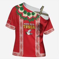 Mate Ma'a Tonga Rugby Custom Cross Shoulder Shirt Tongan Kahoa Lei Ngatu Pattern Red LT14 Female Red - Polynesian Pride