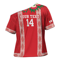 Mate Ma'a Tonga Rugby Custom Cross Shoulder Shirt Tongan Kahoa Lei Ngatu Pattern Red LT14 - Polynesian Pride