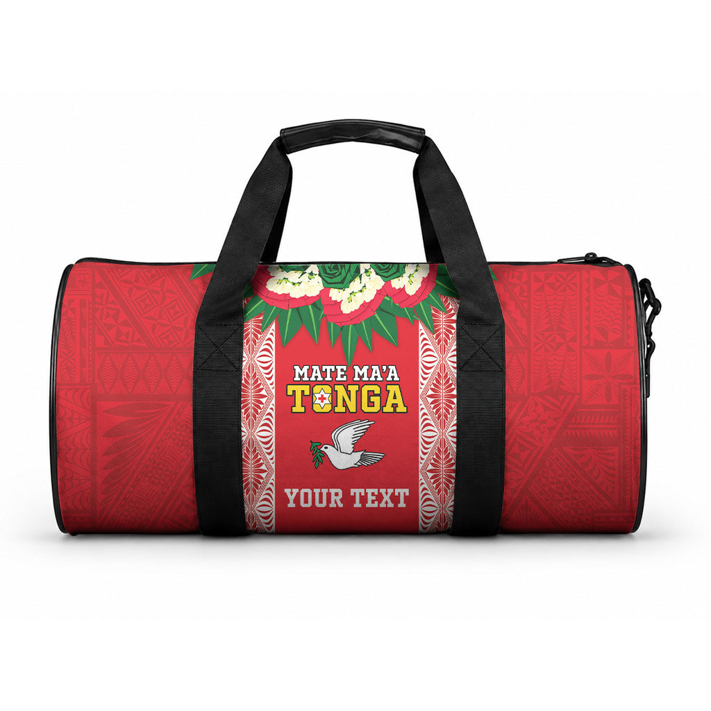 Mate Ma'a Tonga Rugby Custom Duffle Bag Tongan Kahoa Lei Ngatu Pattern Red LT14 One size Red - Polynesian Pride